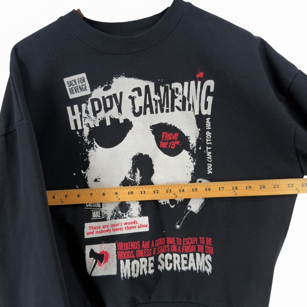 Friday the 13th Happy Camping‎ Black Crew Neck Sweater Size M Unisex - Picture 4 of 6